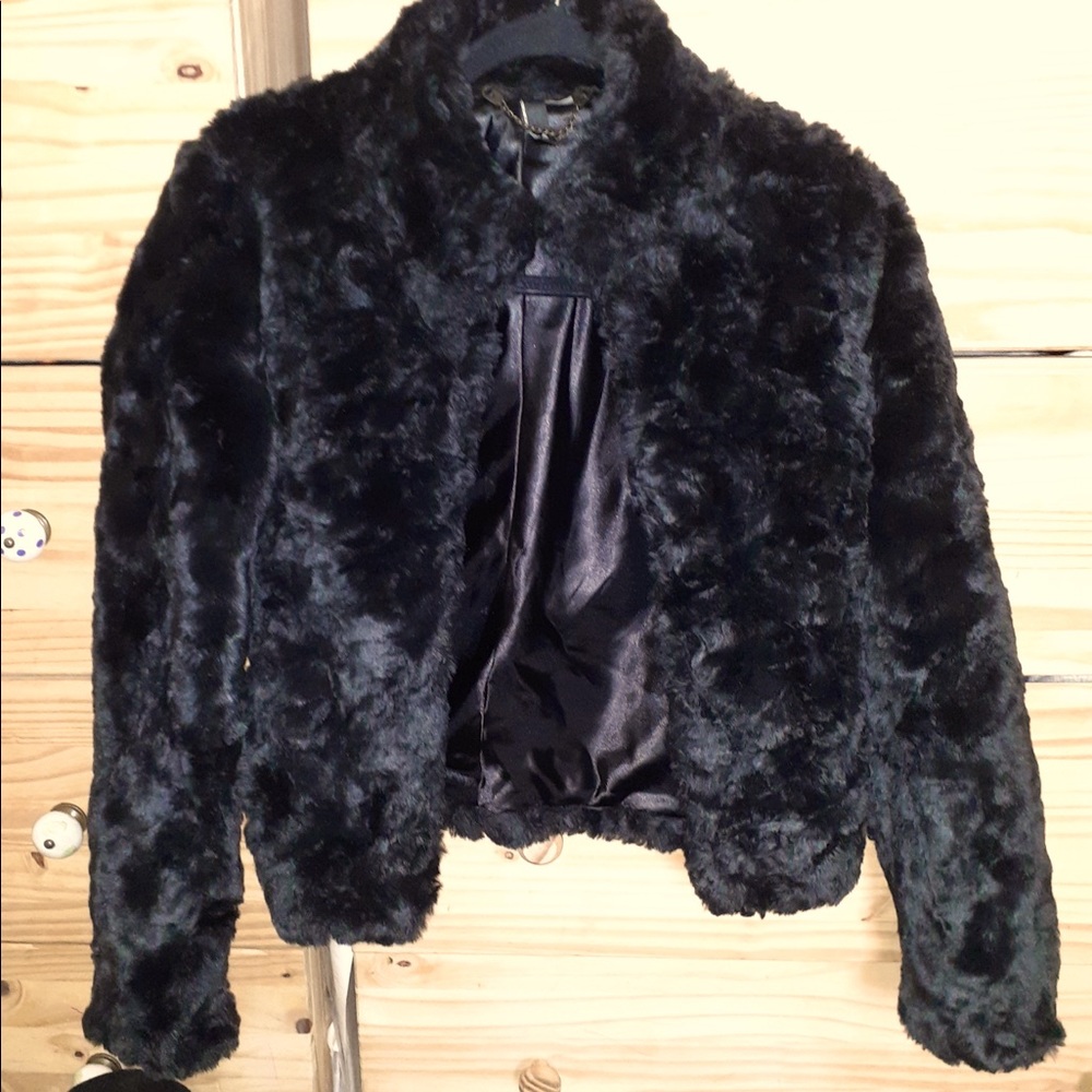 Black Faux Fur cropped coat